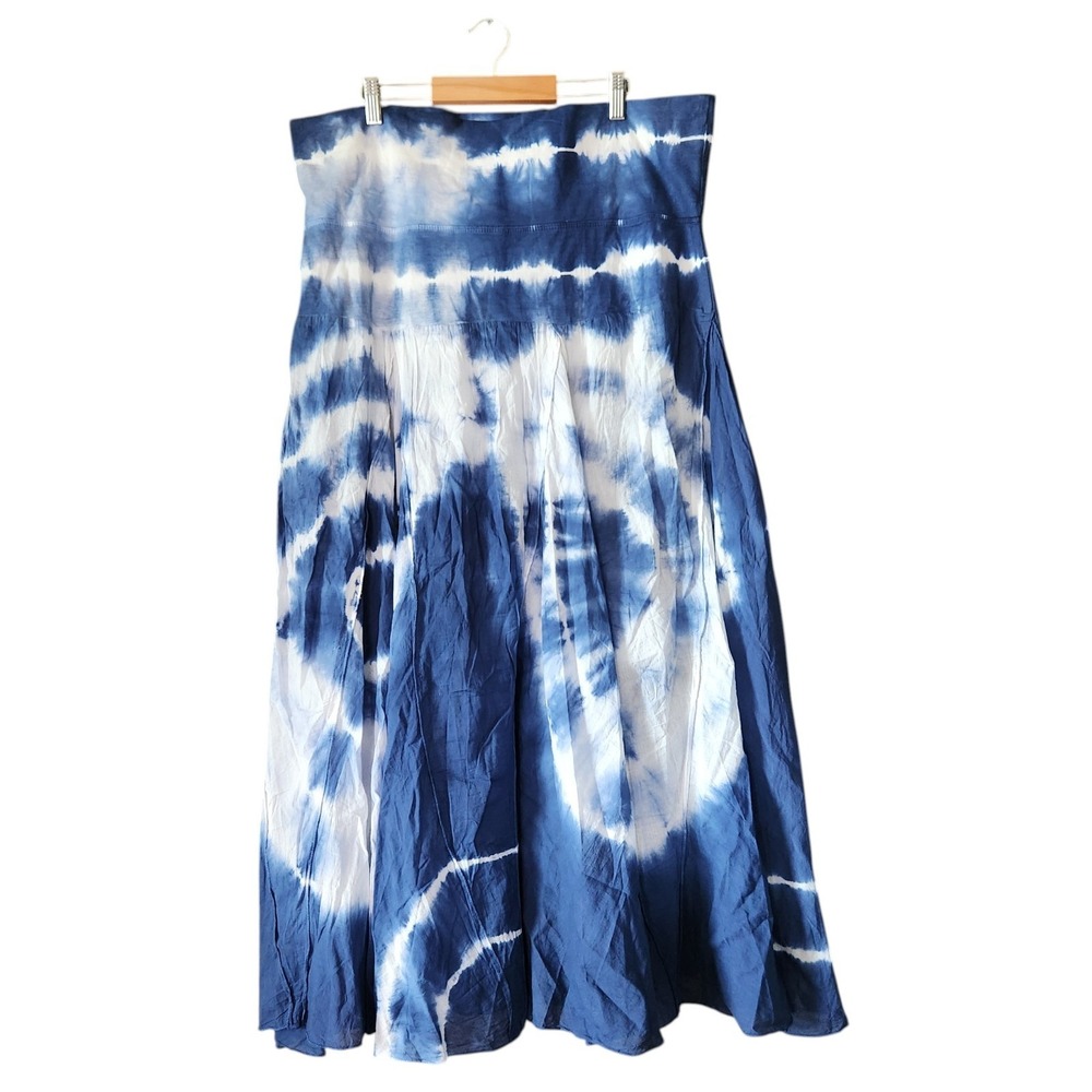 Agan Traders Womens 2X 3X Blue Tie Dye Maxi Skirt Gypsy Festival Hippie Lagenloo